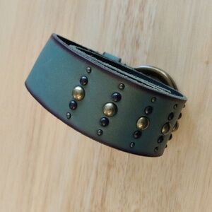 Vintage Talbots Green Studded Leather Belt With Brass Buckle, NWOT, Size L